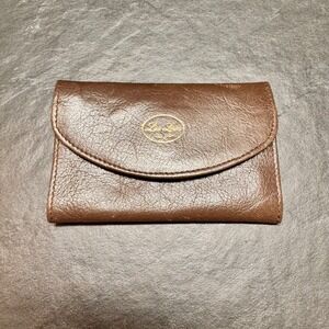 Lisa Loren Brown Leather Credit Card Holder Accordion Wallet Slim Case Gold Logo